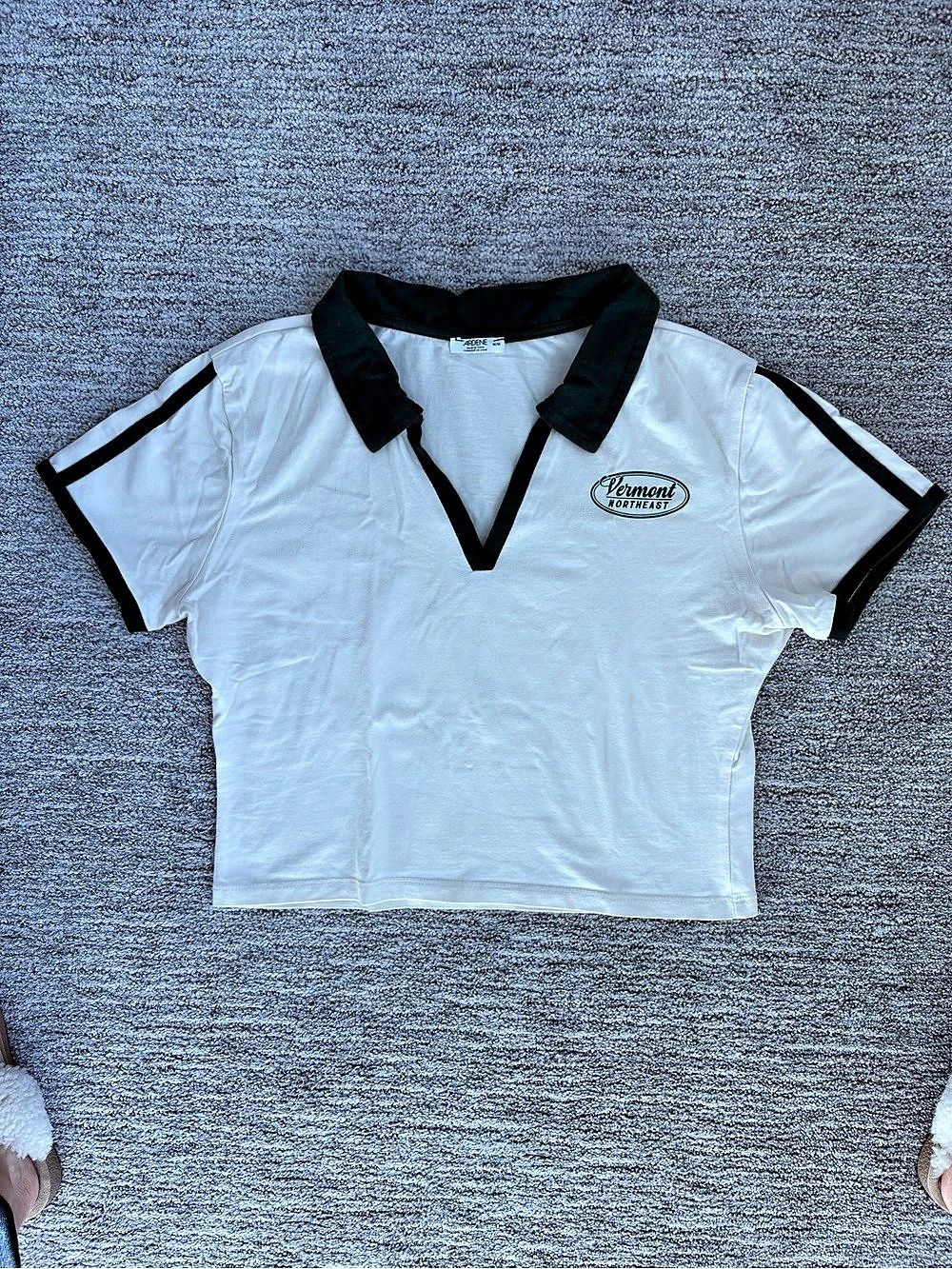 Ardene White & Green Collared Crop Top Size Medium